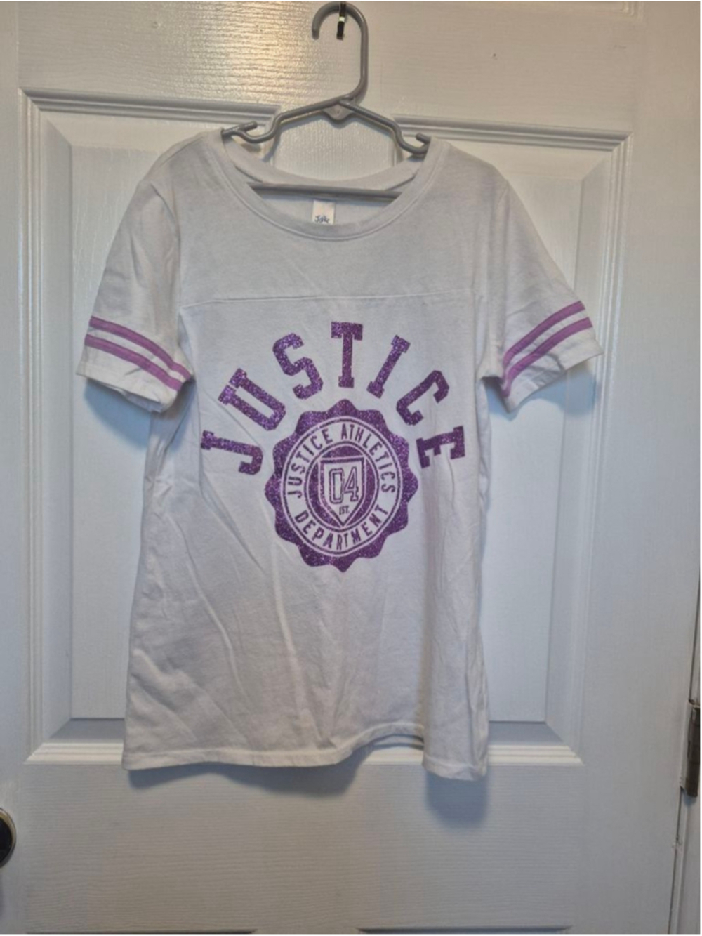 Girls Justice White Purple Short Sleeve Tee Size 12